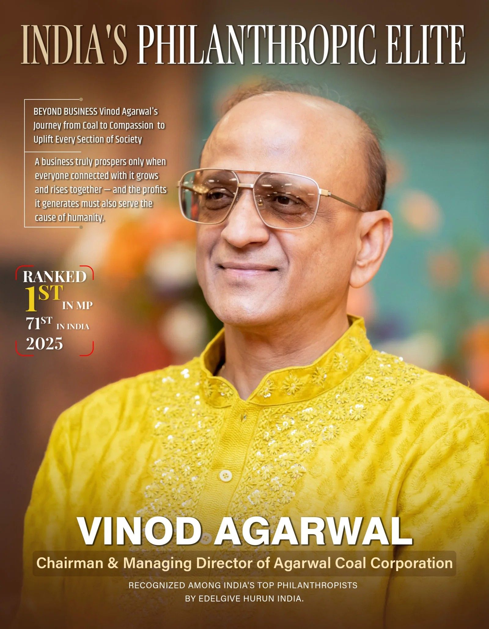 Recognized as one of the India's Philanthropic Elite 2025 by Hurun India